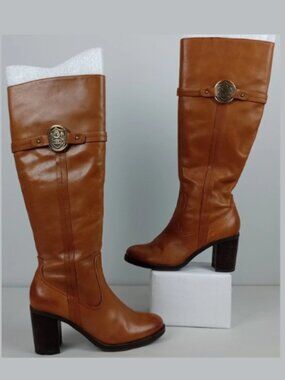 Etienne Aigner Winston Womens 6.5M Brown Zip up Knee High Heel Boots